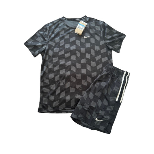 NIKE ANTHRACITE PATTERNED MILER X ANTHRACITE CHALLENGER SHORTS