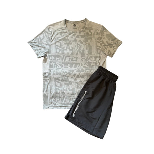 UNDER ARMOUR GREY LAUNCH PRINTED T-SHIRT X 7" WORDMARK SHORTS